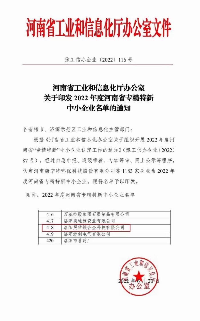 晟雅公司喜獲“省級專精特新中小企業”榮譽